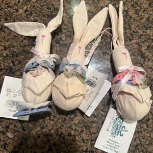 3 New Henry Curtis Handmade Bunny Ornaments 1996